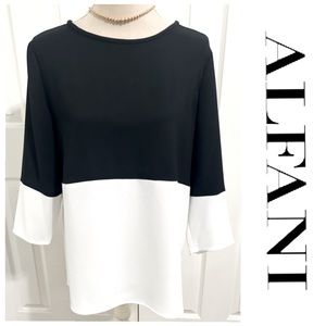 NWOT ALFANI, Color-blocked Black & White, 3/4” Sleeve Top